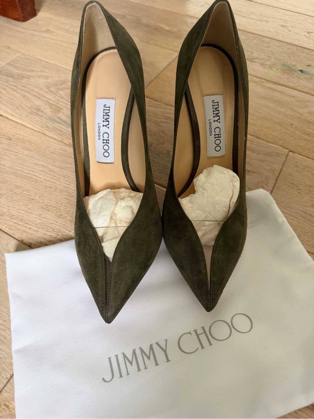 Jimmy Choo Baker 100 Vine Suede Pump w/ Clear Plexi Insert Sz 38 NIB - Picture 2 of 8